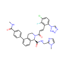 CNC(=O)c1ccc(-c2cccc3c2CCN(C(=O)/C=C/c2c(-n4cnnn4)ccc(Cl)c2F)[C@H]3C(=O)NCc2nccn2C)cc1 ZINC000473220474