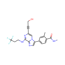CNC(=O)c1ccc(-c2cnc3c(NCCC(F)(F)F)nc(C#CCO)cn23)cc1C ZINC000199095650