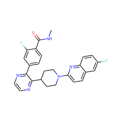 CNC(=O)c1ccc(-c2nccnc2C2CCN(c3ccc4cc(F)ccc4n3)CC2)cc1F ZINC000169701453