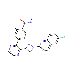 CNC(=O)c1ccc(-c2nccnc2C2CN(c3ccc4cc(F)ccc4n3)C2)cc1F ZINC000169701462