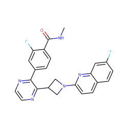 CNC(=O)c1ccc(-c2nccnc2C2CN(c3ccc4ccc(F)cc4n3)C2)cc1F ZINC000169701457