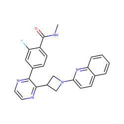 CNC(=O)c1ccc(-c2nccnc2C2CN(c3ccc4ccccc4n3)C2)cc1F ZINC000169701456