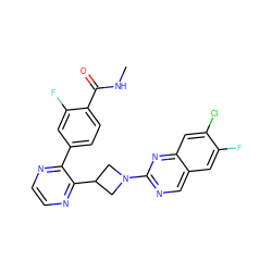 CNC(=O)c1ccc(-c2nccnc2C2CN(c3ncc4cc(F)c(Cl)cc4n3)C2)cc1F ZINC000169701461