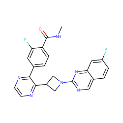 CNC(=O)c1ccc(-c2nccnc2C2CN(c3ncc4ccc(F)cc4n3)C2)cc1F ZINC000169701458