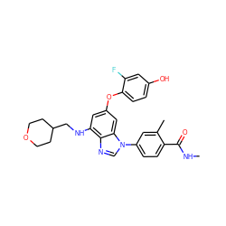 CNC(=O)c1ccc(-n2cnc3c(NCC4CCOCC4)cc(Oc4ccc(O)cc4F)cc32)cc1C ZINC000147730945