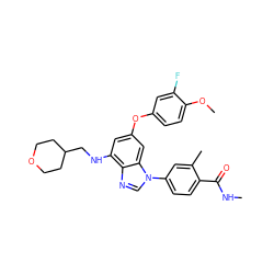 CNC(=O)c1ccc(-n2cnc3c(NCC4CCOCC4)cc(Oc4ccc(OC)c(F)c4)cc32)cc1C ZINC000147720924