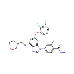 CNC(=O)c1ccc(-n2cnc3c(NCC4CCOCC4)cc(Oc4cccc(F)c4F)cc32)cc1C ZINC000203533978