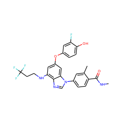 CNC(=O)c1ccc(-n2cnc3c(NCCC(F)(F)F)cc(Oc4ccc(O)c(F)c4)cc32)cc1C ZINC000203531062