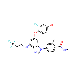 CNC(=O)c1ccc(-n2cnc3c(NCCC(F)(F)F)cc(Oc4ccc(O)cc4F)cc32)cc1C ZINC001772571198