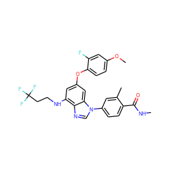 CNC(=O)c1ccc(-n2cnc3c(NCCC(F)(F)F)cc(Oc4ccc(OC)cc4F)cc32)cc1C ZINC000147585394