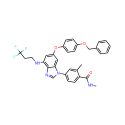 CNC(=O)c1ccc(-n2cnc3c(NCCC(F)(F)F)cc(Oc4ccc(OCc5ccccc5)cc4)cc32)cc1C ZINC000147703740