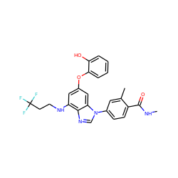 CNC(=O)c1ccc(-n2cnc3c(NCCC(F)(F)F)cc(Oc4ccccc4O)cc32)cc1C ZINC000147704734