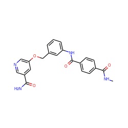 CNC(=O)c1ccc(C(=O)Nc2cccc(COc3cncc(C(N)=O)c3)c2)cc1 ZINC000653871677