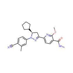 CNC(=O)c1ccc(C2=NN(c3ccc(C#N)c(C)c3)[C@@H](C3CCCC3)C2)nc1OC ZINC000113809790