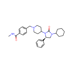 CNC(=O)c1ccc(CN2CCC(N3C(=O)N(C4CCCCC4)C[C@H]3c3ccccc3)CC2)cc1 ZINC000096285453