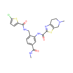 CNC(=O)c1ccc(CNC(=O)c2ccc(Cl)s2)c(NC(=O)c2nc3c(s2)CN(C)CC3)c1 ZINC000073165172