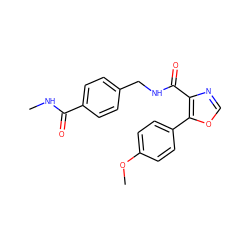 CNC(=O)c1ccc(CNC(=O)c2ncoc2-c2ccc(OC)cc2)cc1 ZINC000073297061