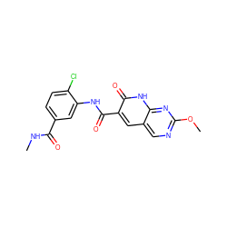 CNC(=O)c1ccc(Cl)c(NC(=O)c2cc3cnc(OC)nc3[nH]c2=O)c1 ZINC000103250291