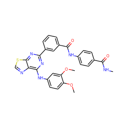 CNC(=O)c1ccc(NC(=O)c2cccc(-c3nc(Nc4ccc(OC)c(OC)c4)c4ncsc4n3)c2)cc1 ZINC000095584238