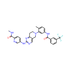 CNC(=O)c1ccc(Nc2ncc3c(n2)CCN(c2cc(NC(=O)c4cccc(C(F)(F)F)c4)ccc2C)C3)cn1 ZINC000146937216