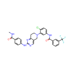 CNC(=O)c1ccc(Nc2ncc3c(n2)CCN(c2cc(NC(=O)c4cccc(C(F)(F)F)c4)ccc2Cl)C3)cc1 ZINC000206218041