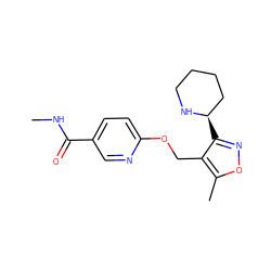 CNC(=O)c1ccc(OCc2c([C@@H]3CCCCN3)noc2C)nc1 ZINC000169685410