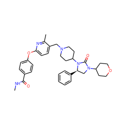 CNC(=O)c1ccc(Oc2ccc(CN3CCC(N4C(=O)N(C5CCOCC5)C[C@H]4c4ccccc4)CC3)c(C)n2)cc1 ZINC000096285399