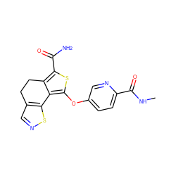 CNC(=O)c1ccc(Oc2sc(C(N)=O)c3c2-c2sncc2CC3)cn1 ZINC001772637326