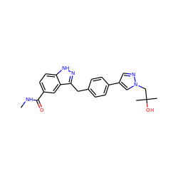 CNC(=O)c1ccc2[nH]nc(Cc3ccc(-c4cnn(CC(C)(C)O)c4)cc3)c2c1 ZINC000653722024