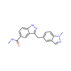 CNC(=O)c1ccc2[nH]nc(Cc3ccc4c(cnn4C)c3)c2c1 ZINC000584617986