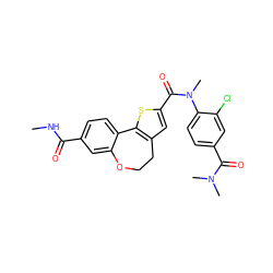 CNC(=O)c1ccc2c(c1)OCCc1cc(C(=O)N(C)c3ccc(C(=O)N(C)C)cc3Cl)sc1-2 ZINC000072173581