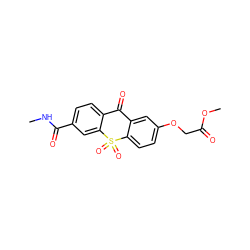 CNC(=O)c1ccc2c(c1)S(=O)(=O)c1ccc(OCC(=O)OC)cc1C2=O ZINC000013606020