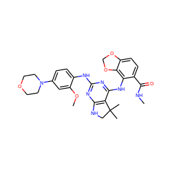 CNC(=O)c1ccc2c(c1Nc1nc(Nc3ccc(N4CCOCC4)cc3OC)nc3c1C(C)(C)CN3)OCO2 ZINC000221665066