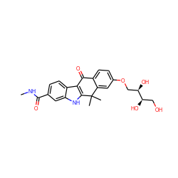 CNC(=O)c1ccc2c3c([nH]c2c1)C(C)(C)c1cc(OC[C@@H](O)[C@H](O)CO)ccc1C3=O ZINC000116889290