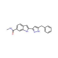 CNC(=O)c1ccc2cc(-c3cc(Cc4ccccc4)[nH]n3)[nH]c2c1 ZINC000049808040