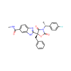 CNC(=O)c1ccc2nc([C@@]3(Cc4ccccc4)OC(=O)N([C@H](C)c4ccc(F)cc4)C3=O)[nH]c2c1 ZINC000205338698