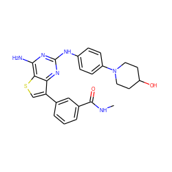 CNC(=O)c1cccc(-c2csc3c(N)nc(Nc4ccc(N5CCC(O)CC5)cc4)nc23)c1 ZINC000117466819