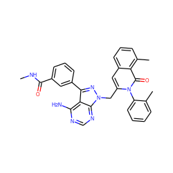 CNC(=O)c1cccc(-c2nn(Cc3cc4cccc(C)c4c(=O)n3-c3ccccc3C)c3ncnc(N)c23)c1 ZINC000088346151