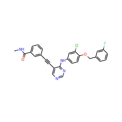 CNC(=O)c1cccc(C#Cc2cncnc2Nc2ccc(OCc3cccc(F)c3)c(Cl)c2)c1 ZINC000034800052