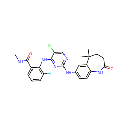 CNC(=O)c1cccc(F)c1Nc1nc(Nc2ccc3c(c2)C(C)(C)CCC(=O)N3)ncc1Cl ZINC000066251908