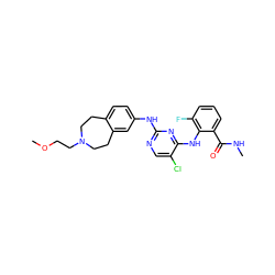 CNC(=O)c1cccc(F)c1Nc1nc(Nc2ccc3c(c2)CCN(CCOC)CC3)ncc1Cl ZINC000066058888