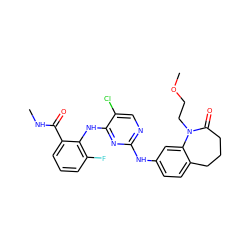 CNC(=O)c1cccc(F)c1Nc1nc(Nc2ccc3c(c2)N(CCOC)C(=O)CCC3)ncc1Cl ZINC000066262079