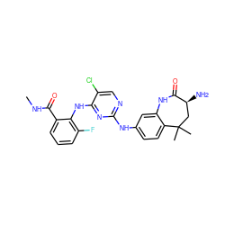 CNC(=O)c1cccc(F)c1Nc1nc(Nc2ccc3c(c2)NC(=O)[C@@H](N)CC3(C)C)ncc1Cl ZINC000073224441