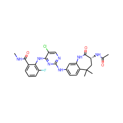 CNC(=O)c1cccc(F)c1Nc1nc(Nc2ccc3c(c2)NC(=O)[C@H](NC(C)=O)CC3(C)C)ncc1Cl ZINC000073169656