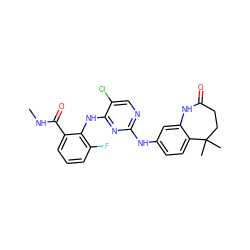 CNC(=O)c1cccc(F)c1Nc1nc(Nc2ccc3c(c2)NC(=O)CCC3(C)C)ncc1Cl ZINC000066262081