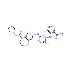 CNC(=O)c1cccc(F)c1Nc1nc(Nc2ccc3c(c2)OCCCN3C(=O)CN2CCCC2)ncc1Cl ZINC000066251669