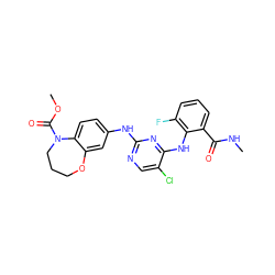 CNC(=O)c1cccc(F)c1Nc1nc(Nc2ccc3c(c2)OCCCN3C(=O)OC)ncc1Cl ZINC000066058889