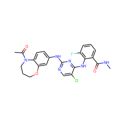 CNC(=O)c1cccc(F)c1Nc1nc(Nc2ccc3c(c2)OCCCN3C(C)=O)ncc1Cl ZINC000066251245