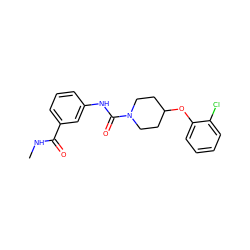 CNC(=O)c1cccc(NC(=O)N2CCC(Oc3ccccc3Cl)CC2)c1 ZINC000035323148