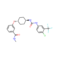 CNC(=O)c1cccc(O[C@H]2CC[C@H](NC(=O)Nc3ccc(Cl)c(C(F)(F)F)c3)CC2)c1 ZINC000261172251